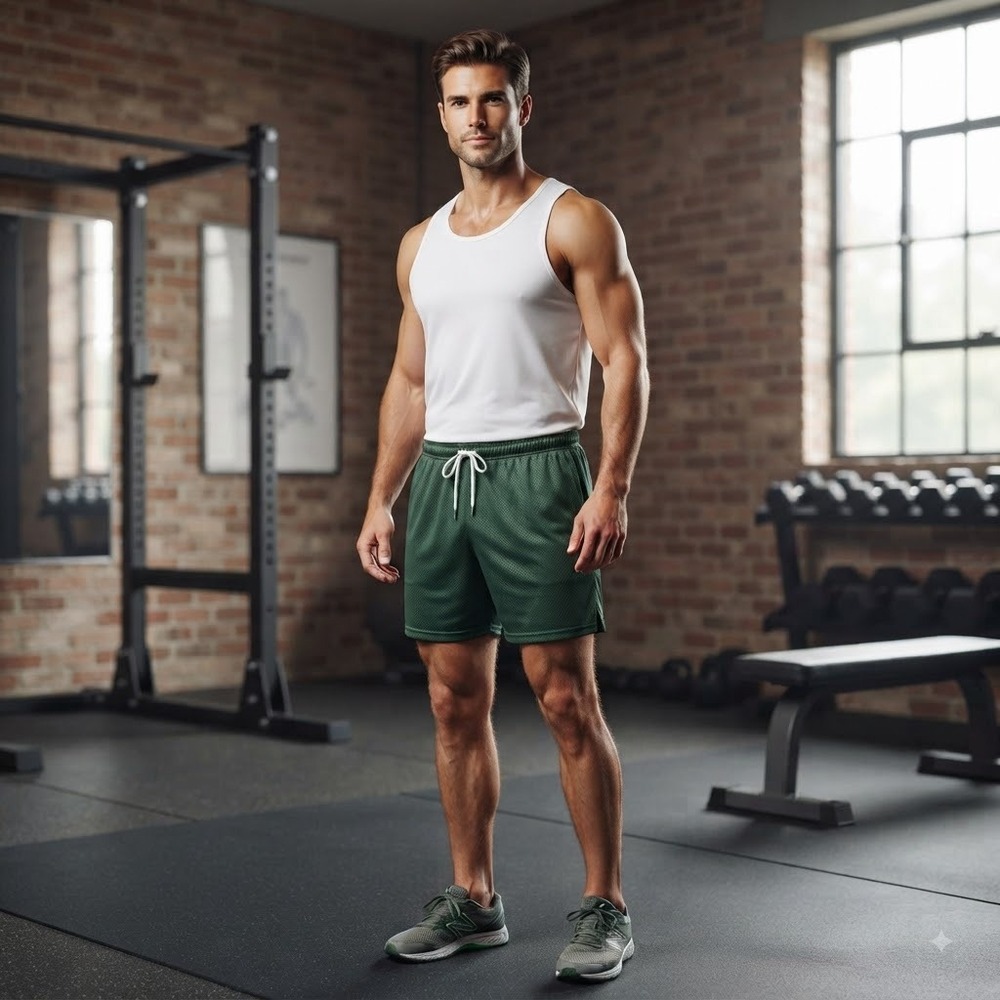 Athletech Mesh Athletic Shorts Mens XL Green Elastic Waist Inseam 6in